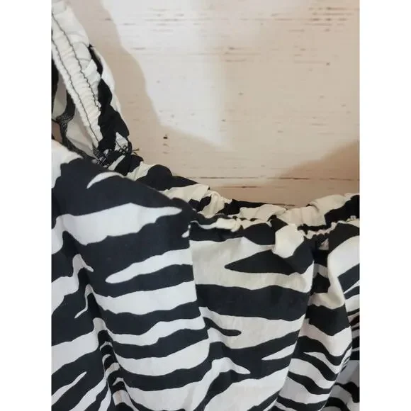 ZARA Poplin Long Sleeve Tunic Top Black Zebra Print Pockets Women's Size Large - Picture 7 of 13